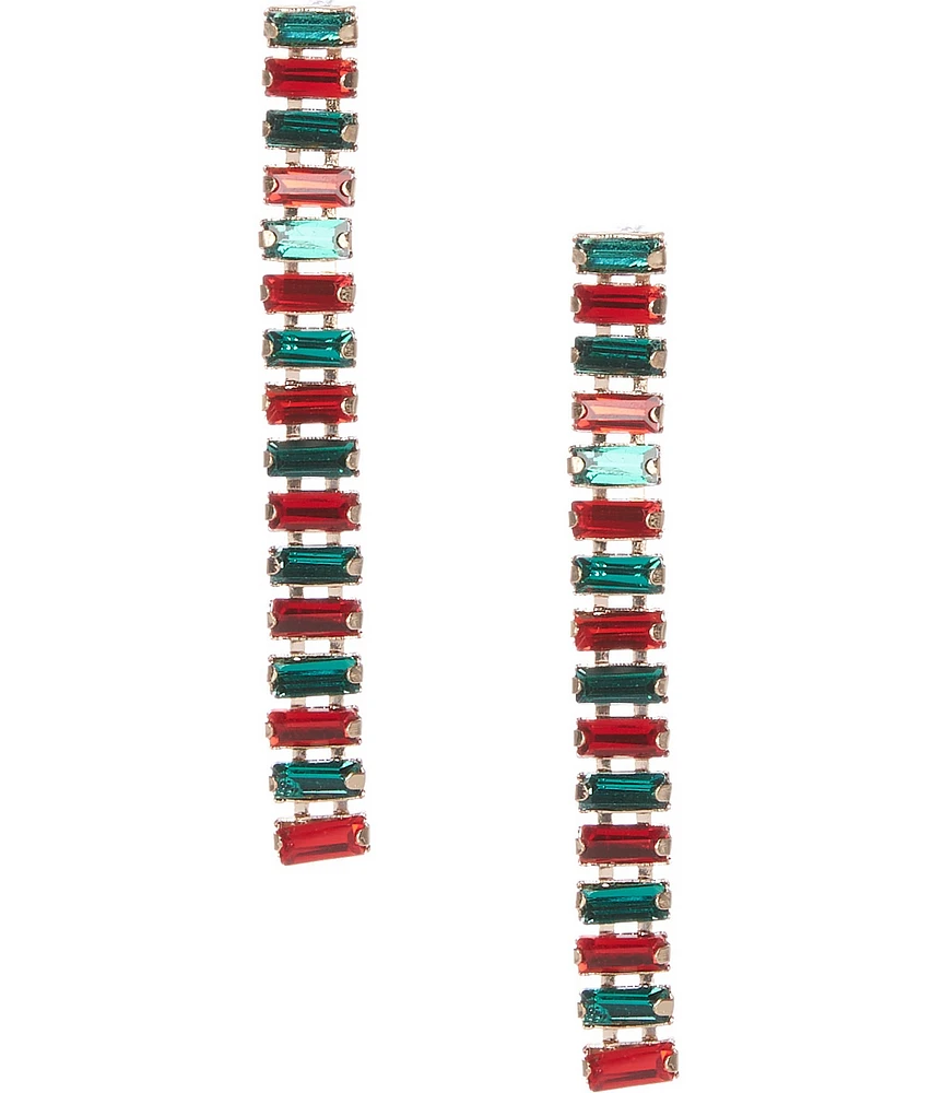 Merry & Bright Red and Green Baguette Stone Christmas Drop Earrings