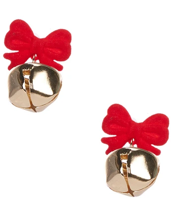 Merry & Bright Red Christmas Bow Jingle Bell Drop Earrings