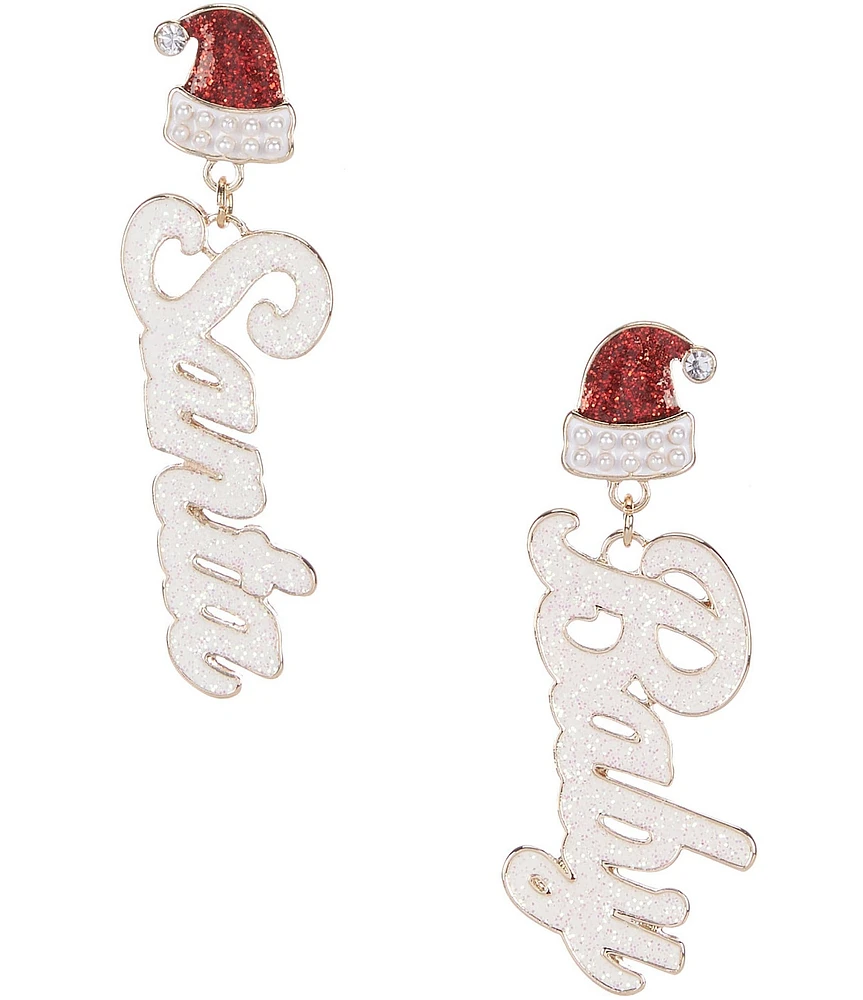 Merry & Bright Santa Baby Glitter Enamel Christmas Drop Earrings