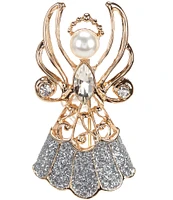 Merry & Bright Scroll Crystal Christmas Angel Pin