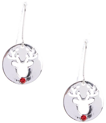 Merry & Bright Siam Stone Christmas Reindeer Disc Drop Earrings