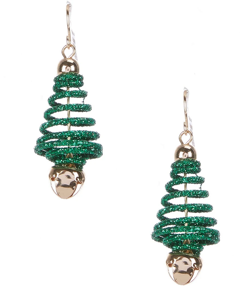 Merry & Bright Spiral Glitter Christmas Tree Drop Earrings