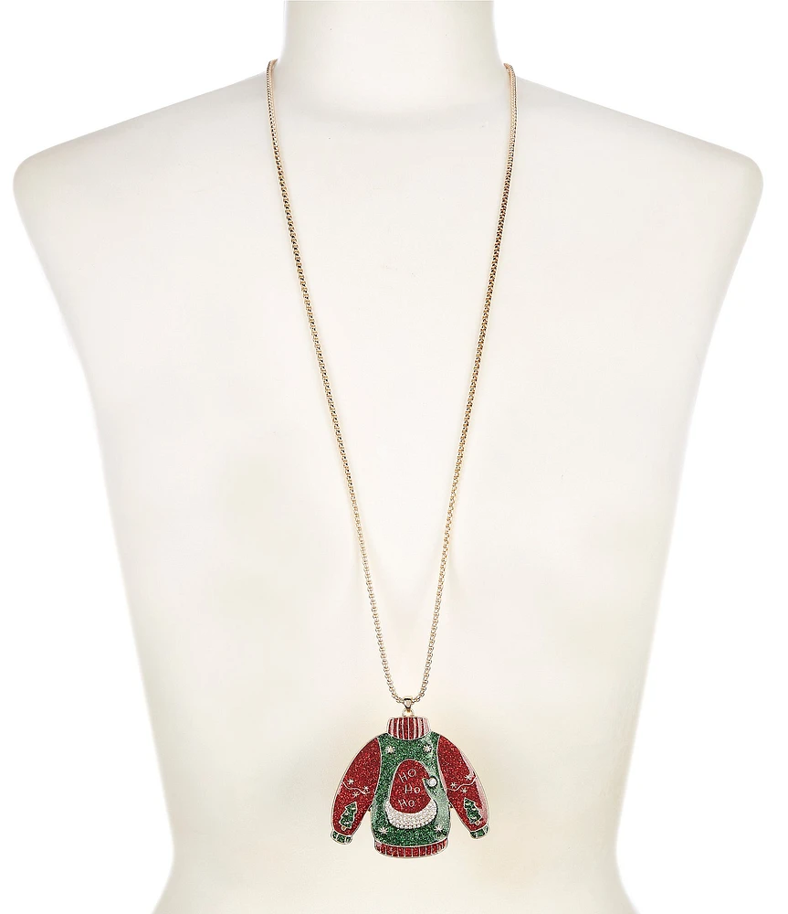 Merry & Bright Ugly Christmas Sweater Long Pendant Necklace