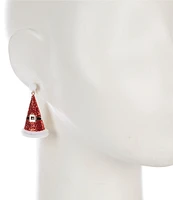 Merry & Bright White Pom Pom Stud Glitter Christmas Santa Hat Drop Earrings