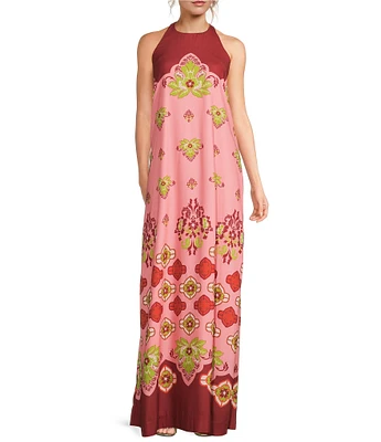 Mestiza New York Adelina Crepe Flamingo Flourish Print Scoop Neck Sleeveless Maxi Dress