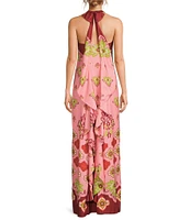 Mestiza New York Adelina Crepe Flamingo Flourish Print Scoop Neck Sleeveless Maxi Dress