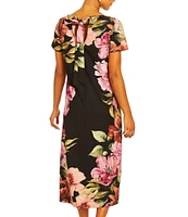 Mestiza New York Adria Stretch Crepe Floral Print Boat Neck Short Sleeve Midi Dress