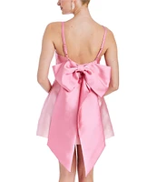 Mestiza New York Aniston Cotton Sateen High Square Neck Sleeveless Bow Mini Dress