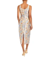Mestiza New York Audrey Metallic Jacquard Scoop Neck Sleeveless Bow Front Midi Dress