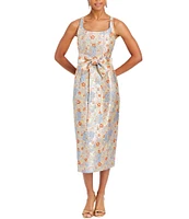 Mestiza New York Audrey Metallic Jacquard Scoop Neck Sleeveless Bow Front Midi Dress