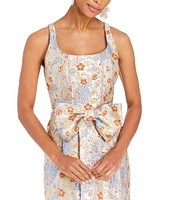 Mestiza New York Audrey Metallic Jacquard Scoop Neck Sleeveless Bow Front Midi Dress