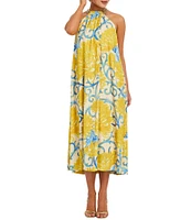 Mestiza New York Bijou Printed Twill Chain Halter Sleeveless Midi Dress