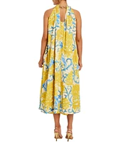 Mestiza New York Bijou Printed Twill Chain Halter Sleeveless Midi Dress