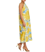Mestiza New York Bijou Printed Twill Chain Halter Sleeveless Midi Dress