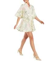 Mestiza New York Carmen Pastel Floral Print Mandarin Collar 3/4 Full Sleeve Mini A-Line Dress