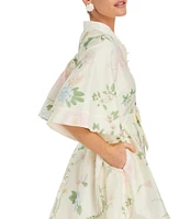 Mestiza New York Carmen Pastel Floral Print Mandarin Collar 3/4 Full Sleeve Mini A-Line Dress