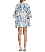 Mestiza New York Carmen Floral Print Mandarin Collar 3/4 Full Sleeve Tie-Waist Mini A-Line Dress