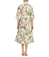 Mestiza New York Carmen Floral Print Mandarin Collar Elbow Butterfly Sleeve Midi Dress