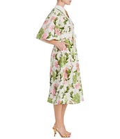 Mestiza New York Carmen Floral Print Mandarin Collar Elbow Butterfly Sleeve Midi Dress