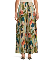 Mestiza New York Chloe Linen Blend Abstract Wrap Front Belted Wide Leg Pants