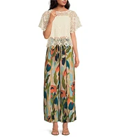 Mestiza New York Chloe Linen Blend Abstract Wrap Front Belted Wide Leg Pants