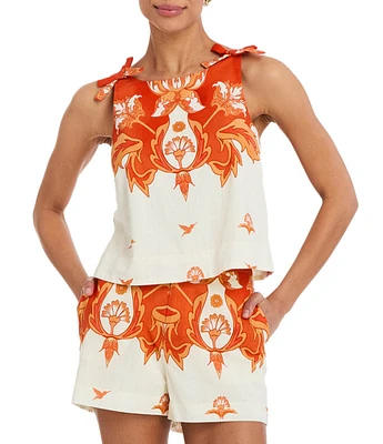 Mestiza New York Coordinating Payton Printed Boat Neck Sleeveless Bow Shoulder Top