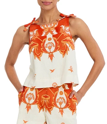 Mestiza New York Coordinating Payton Printed Boat Neck Sleeveless Bow Shoulder Top