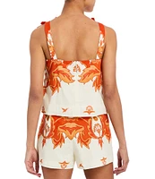 Mestiza New York Coordinating Payton Printed Boat Neck Sleeveless Bow Shoulder Top