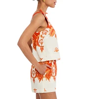 Mestiza New York Coordinating Payton Printed Boat Neck Sleeveless Bow Shoulder Top