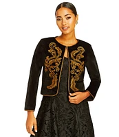 Mestiza New York Cruz Velvet Gold Embroidered Round Neck Long Sleeve Cropped Jacket