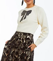 Mestiza New York Delilah Crew Neck Raglan Shoulder Long Sleeve Bead Embellished Bow Sweater