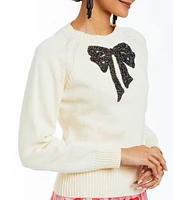 Mestiza New York Delilah Crew Neck Raglan Shoulder Long Sleeve Bead Embellished Bow Sweater