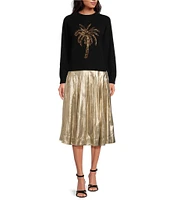 Mestiza New York Delilah Knit Crew Neck Palm Tree Embroidered Sweater