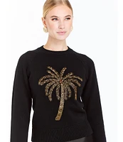 Mestiza New York Delilah Knit Crew Neck Palm Tree Embroidered Sweater