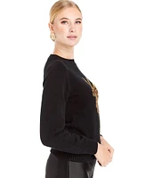 Mestiza New York Delilah Knit Crew Neck Palm Tree Embroidered Sweater