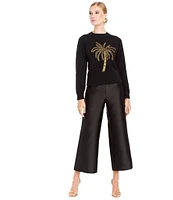 Mestiza New York Delilah Knit Crew Neck Palm Tree Embroidered Sweater