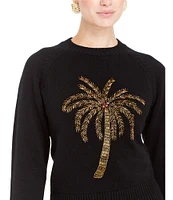 Mestiza New York Delilah Knit Crew Neck Palm Tree Embroidered Sweater