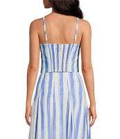 Mestiza New York Dominique Coordinating Linen Blend Stripe Square Neck Smocked Sleeveless Flower Top