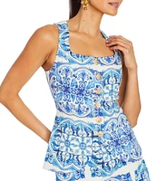 Mestiza New York Elena Printed Tailored Squared Scoop Neck Sleeveless Top