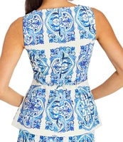 Mestiza New York Elena Printed Tailored Squared Scoop Neck Sleeveless Top