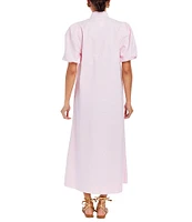 Mestiza New York Elliana Barong Woven Embroidered Mandarin Short Puff Sleeve Midi Dress