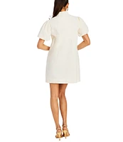 Mestiza New York Elliana Floral Embroidered Mandarin Collar Short Puff Sleeve Dress