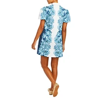 Mestiza New York Elliana Floral Print Mandarin Collar Short Puff Sleeve Mini Dress