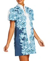 Mestiza New York Elliana Floral Print Mandarin Collar Short Puff Sleeve Mini Dress