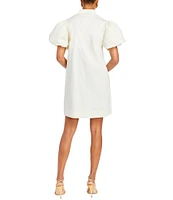 Mestiza New York Elliana Poplin Palm Tree Embroidery Mandarian Collar Short Puff Sleeve Dress