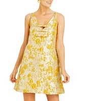 Mestiza New York Elmarie Metallic Jacquard V-Neck Sleeveless Bow Mini Shift Dress