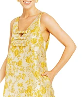 Mestiza New York Elmarie Metallic Jacquard V-Neck Sleeveless Bow Mini Shift Dress