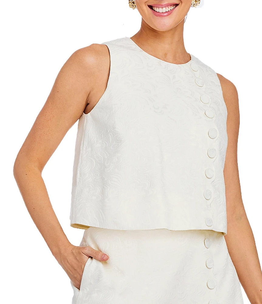 Mestiza New York Etta Jacquard Round Neck Sleeveless Scallop Top