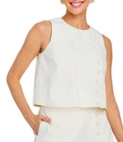 Mestiza New York Etta Jacquard Round Neck Sleeveless Scallop Top