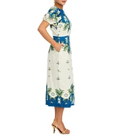Mestiza New York Faye Floral Print Boat Neck Short Puff Sleeve Midi A-Line Dress